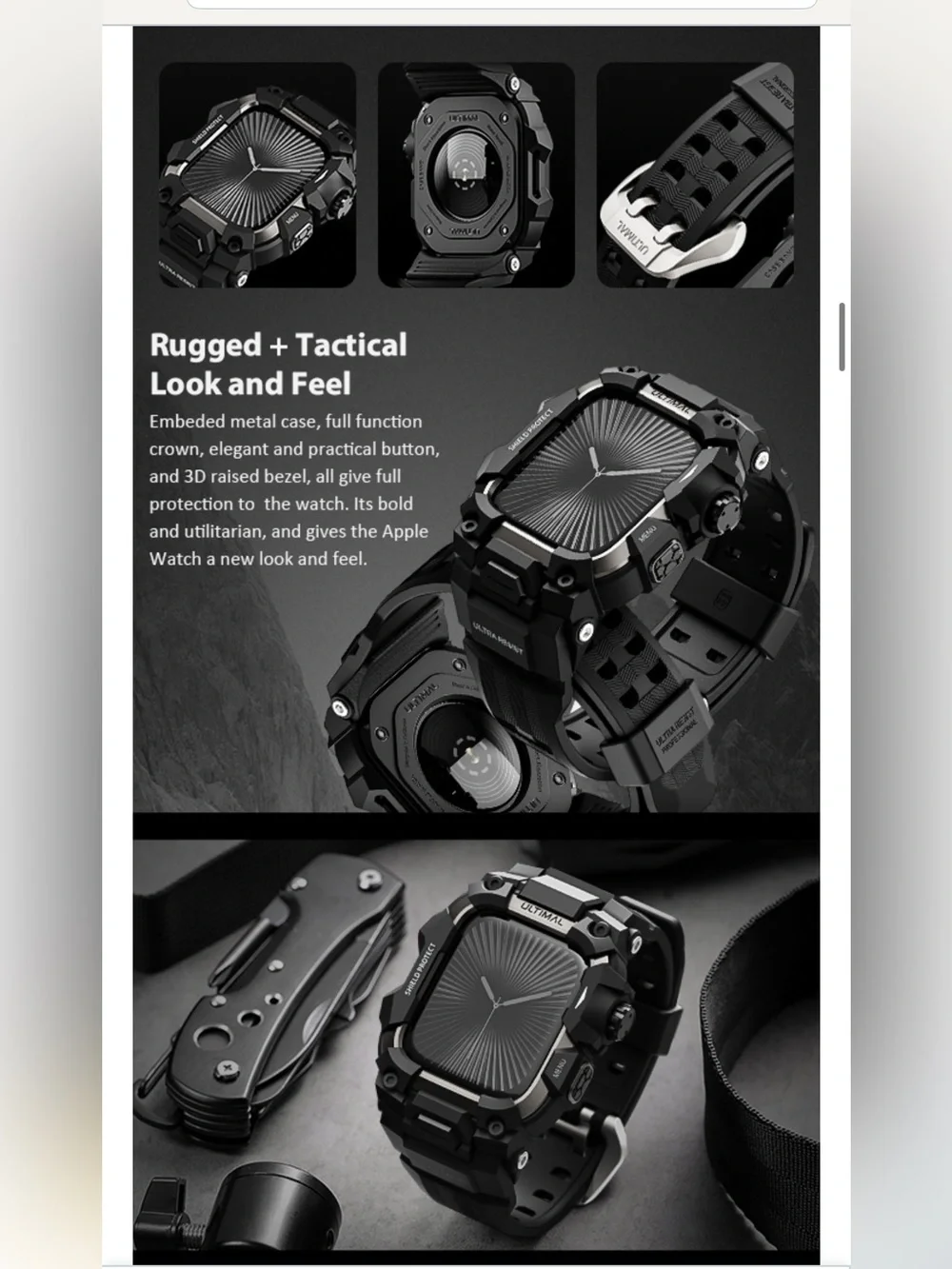 Rugged Smartwatch Band 46mm for Apple Series 11/10 BLACK Fits 6.3-9” wrist